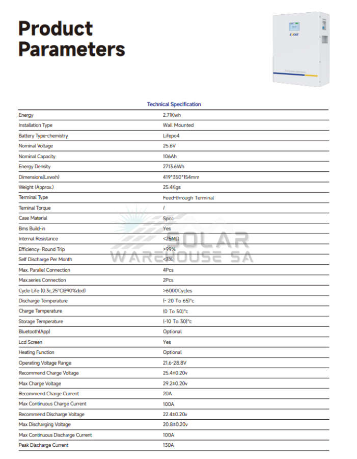 SVOLT 24V 106Ah 2.71 kWh A-Grade Lithium Battery Without Comms CNN2511 (XEA25A)