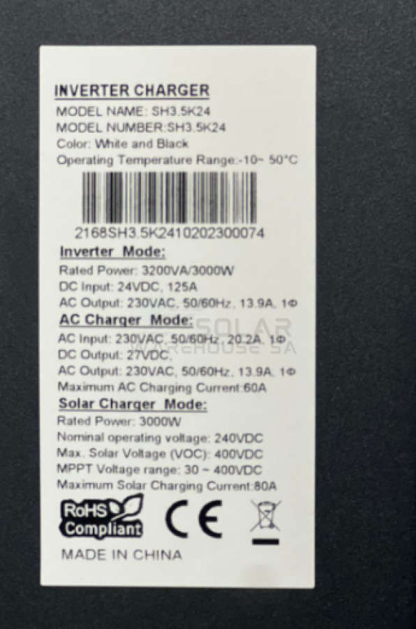 Vito 3.2 Kva 3000 watt 24v MPPT Hybrid Inverter SH3.5K24