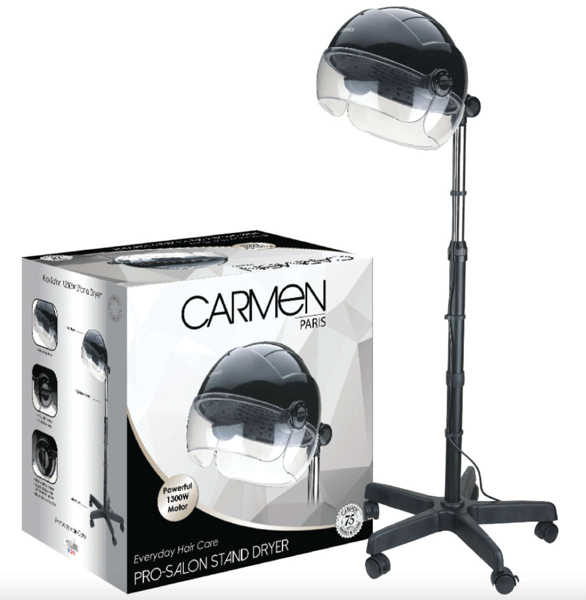 Carmen Pro-Salon Stand Dryer 1300W - Black (New, box is damaged)