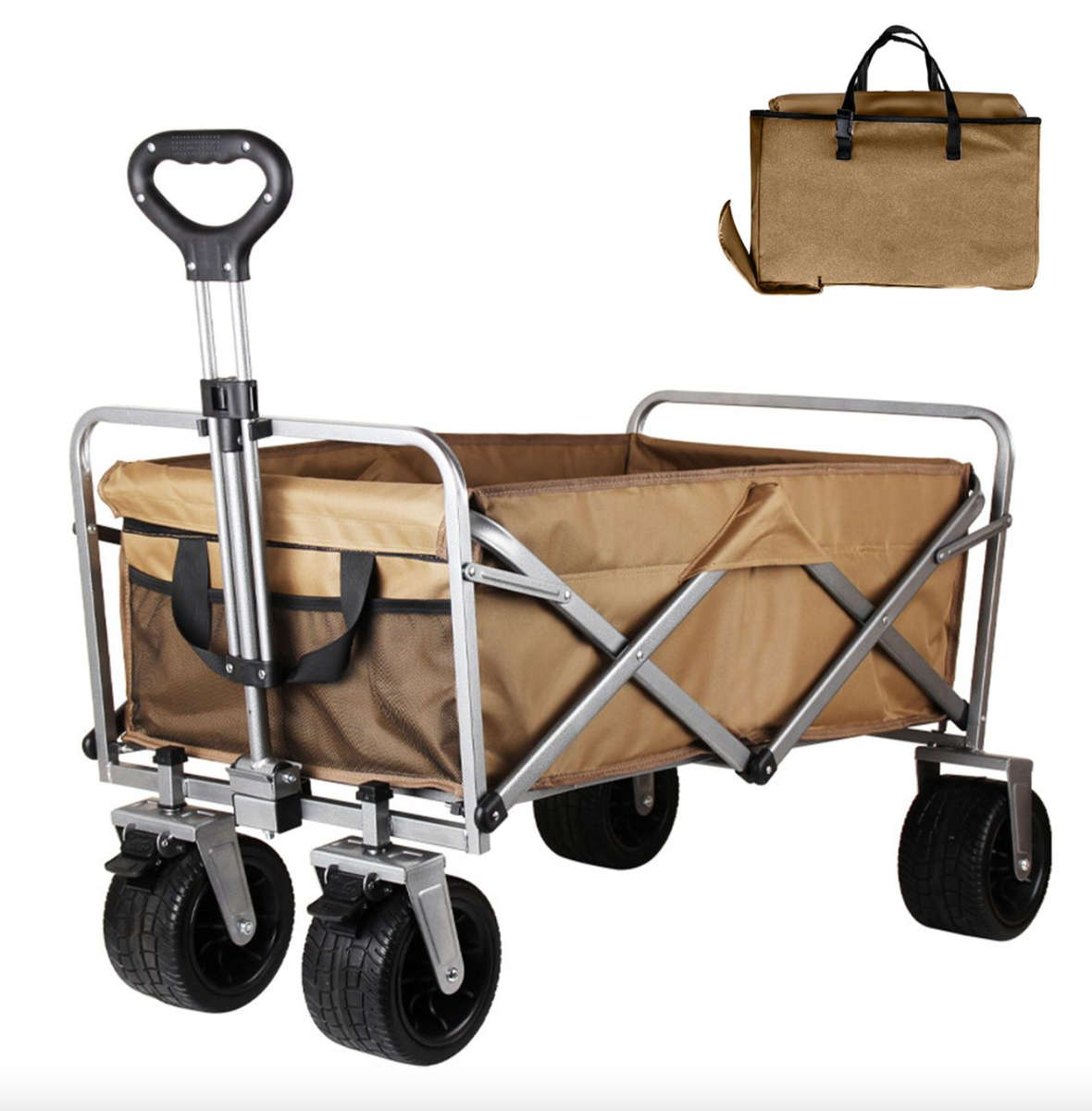 Collapsible beach trolley Campground Folding Utility Wagon With brake-4x4