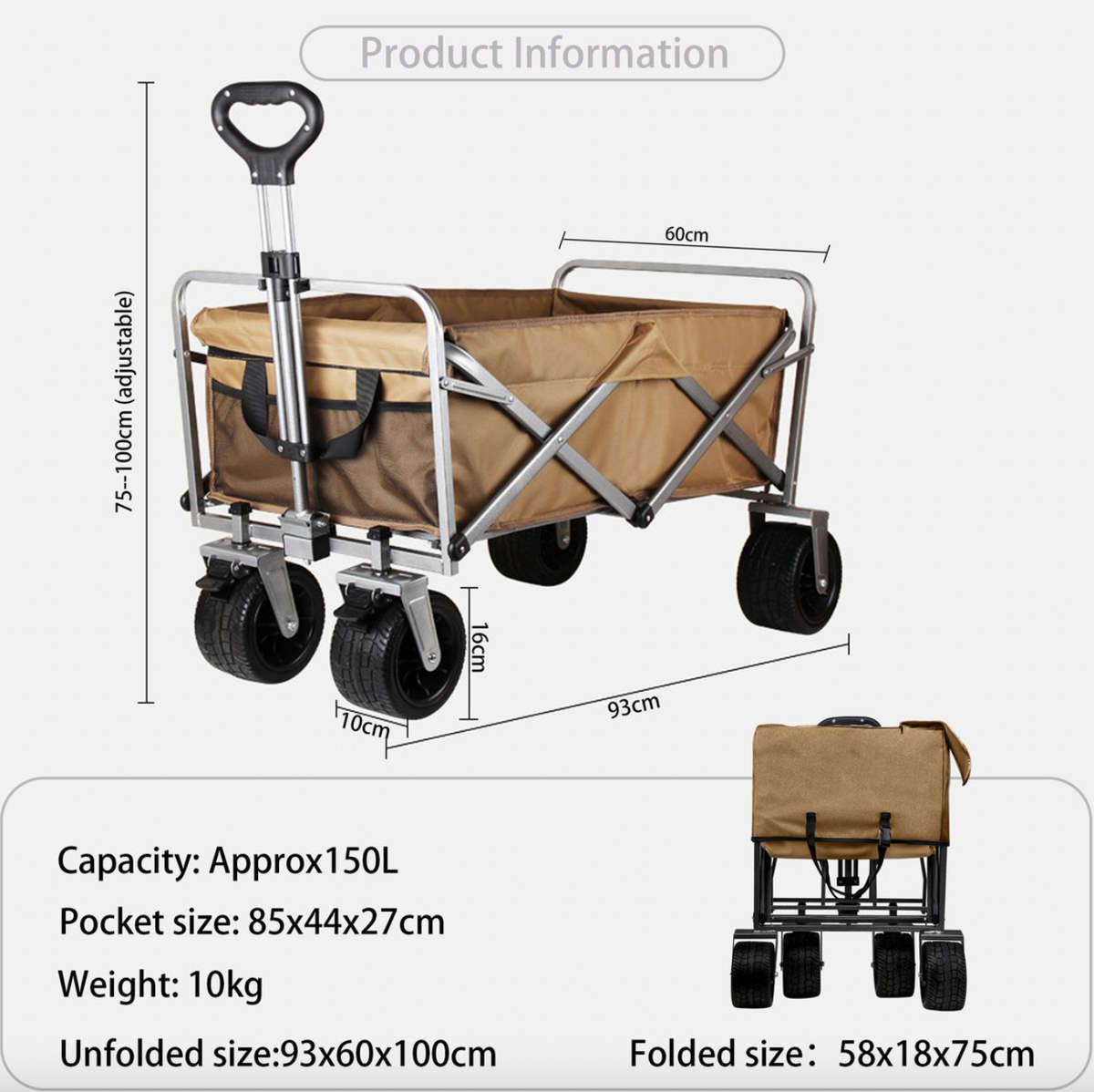 Collapsible beach trolley Campground Folding Utility Wagon With brake-4x4