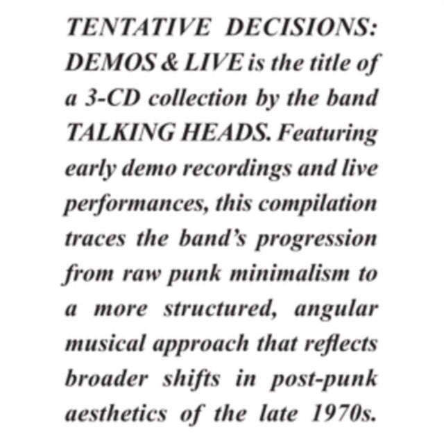 Talking Heads - Tentative Decisions: Demos & Live (CD) (US Import)