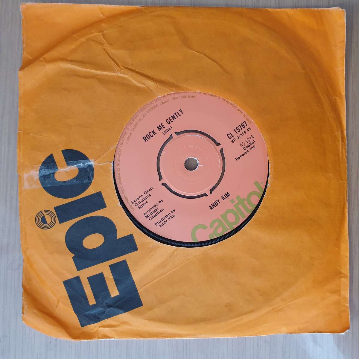 Andy Kim  Rock Me Gently - Vinyl 7" Record - Very-Good+ Quality (VG+) (Aryeh)