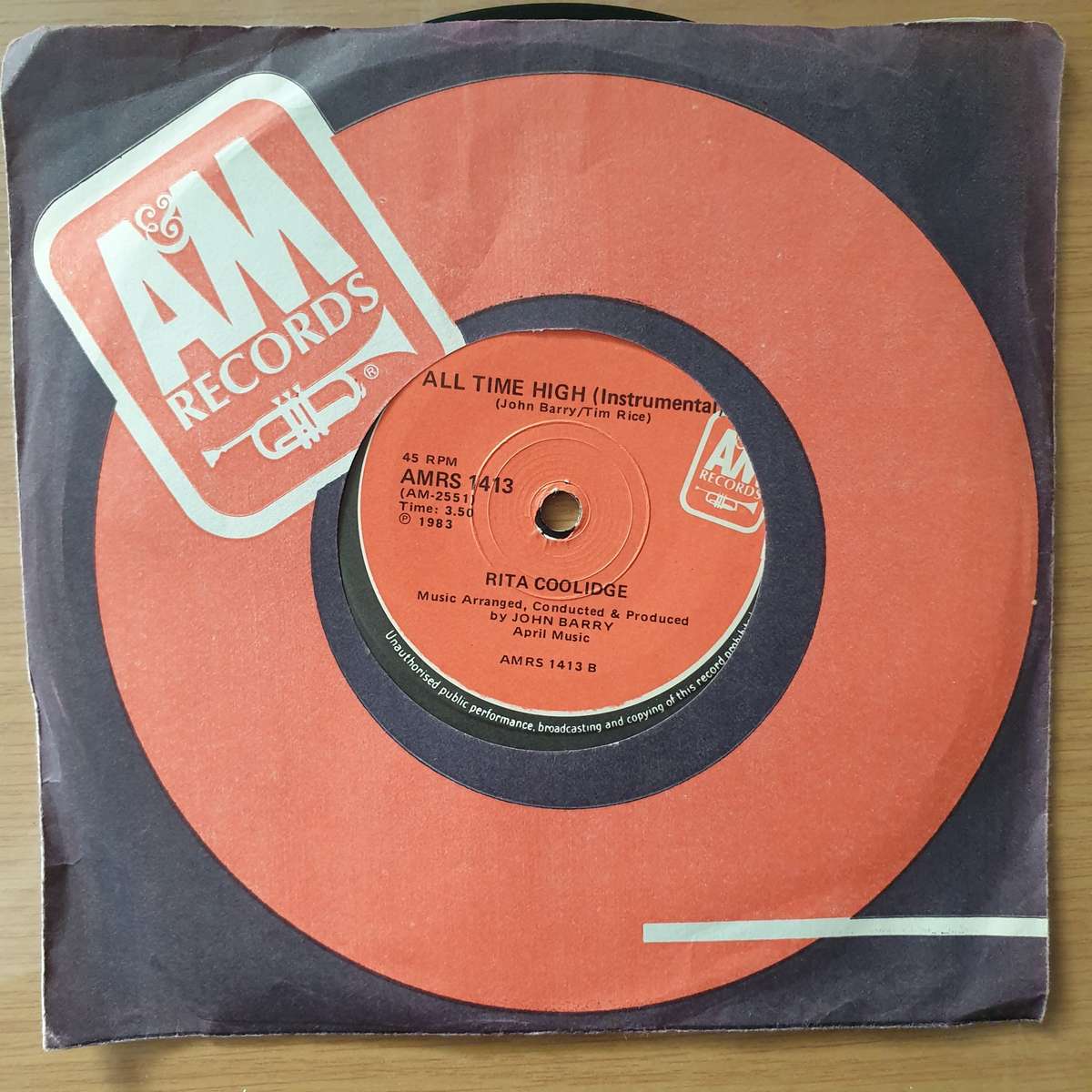 Rita Coolidge  All Time High (The Theme Song From Octopussy) - Vinyl 7" Record - Very-Good+ Qu...