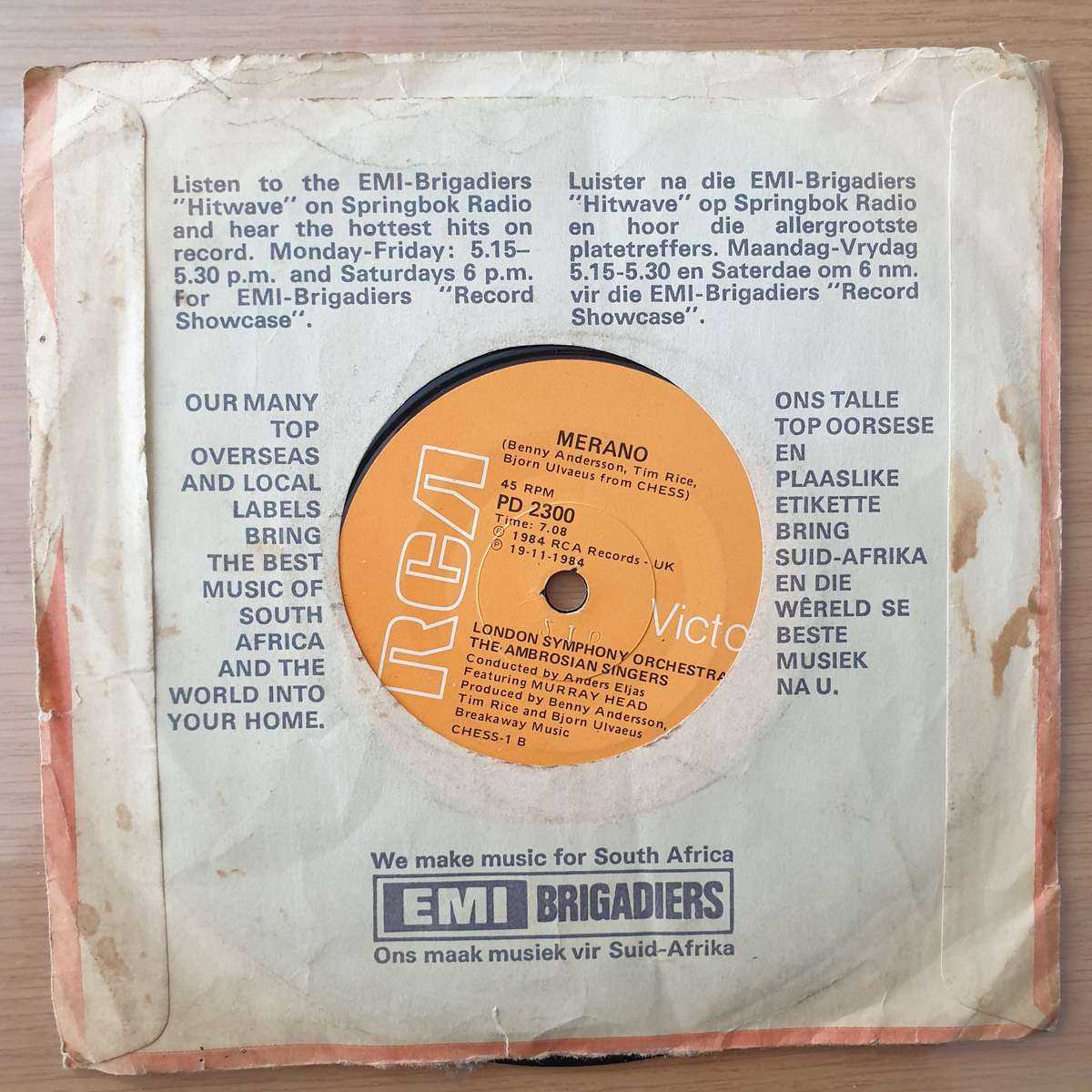 Murray Head  One Night In Bangkok - Vinyl 7" Record - Very-Good Quality (VG)  (verry7)