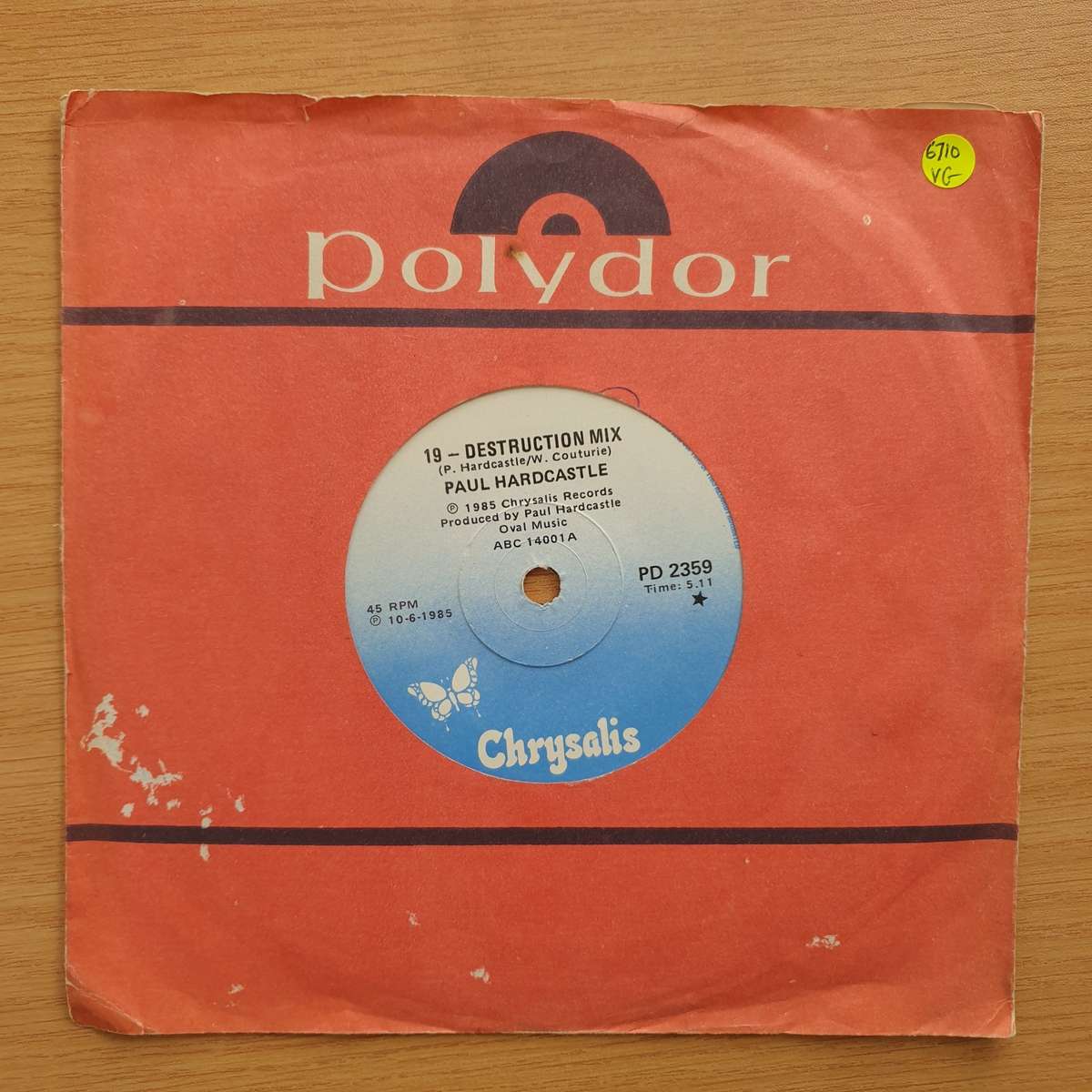 Paul Hardcastle  19 - Destruction Mix - Vinyl 7" Record - Very-Good Quality (VG)  (verry7)