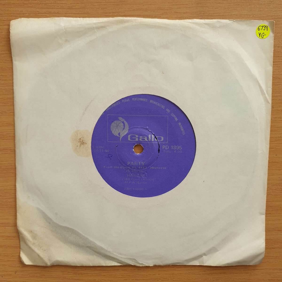 Harari  Party / Good Vibes - Vinyl 7" Record - Very-Good Quality (VG)  (verry7)