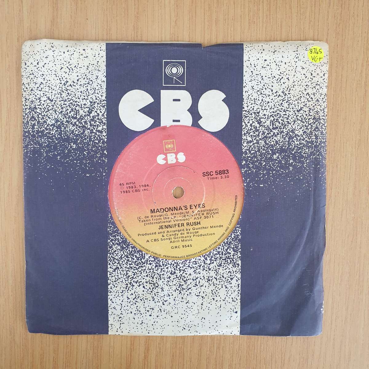 Jennifer Rush  Madonna's Eyes / 25 Lovers - 7" Record - Very-Good+ Quality (VG+) (verygoodplus...