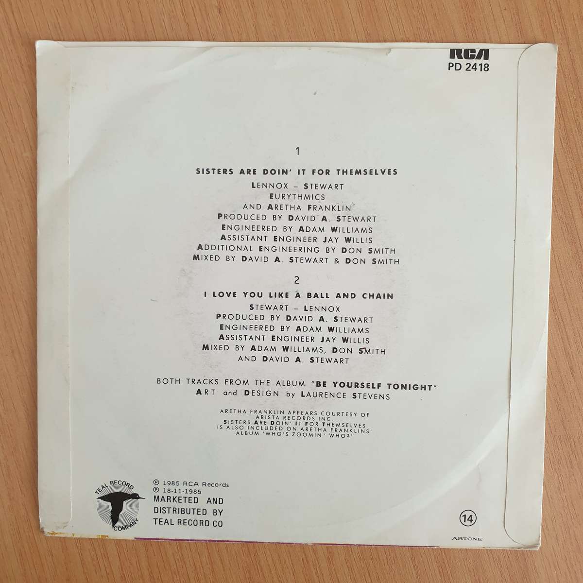 Eurythmics And Aretha Franklin  Sisters Are Doin' It For Themselves - Vinyl 7 Record  (VG+)...