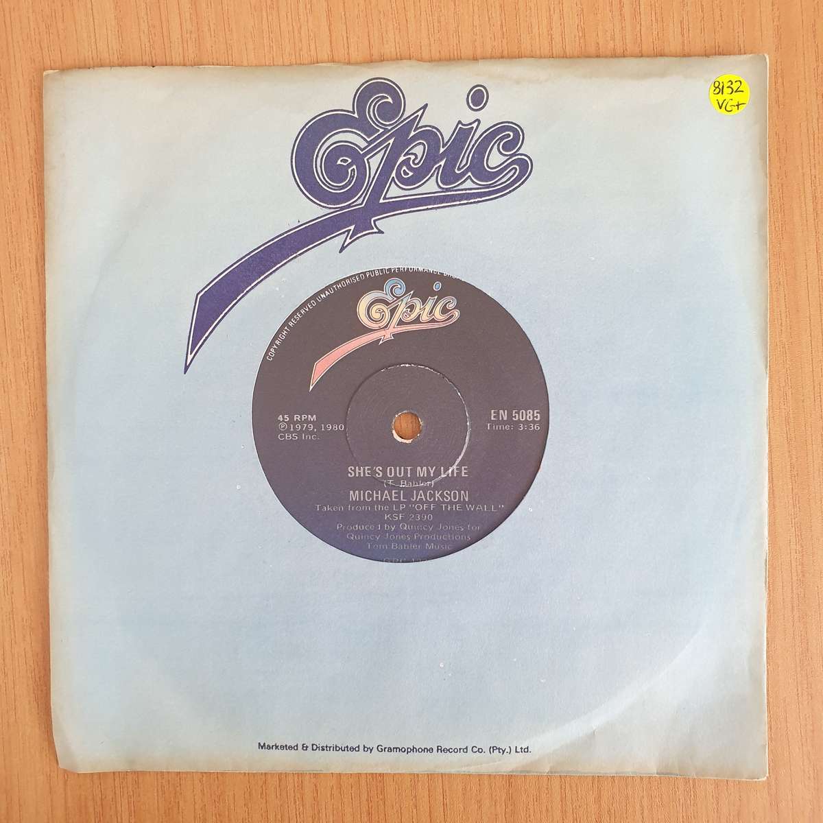 Michael Jackson  She's Out Of My Life - Vinyl 7 Record  (VG+) (Aryeh)