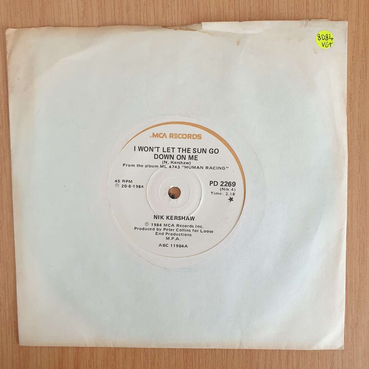 Nik Kershaw  I Won't Let the Sun Go Down On Me - Vinyl 7 Record  (VG+) (Aryeh)