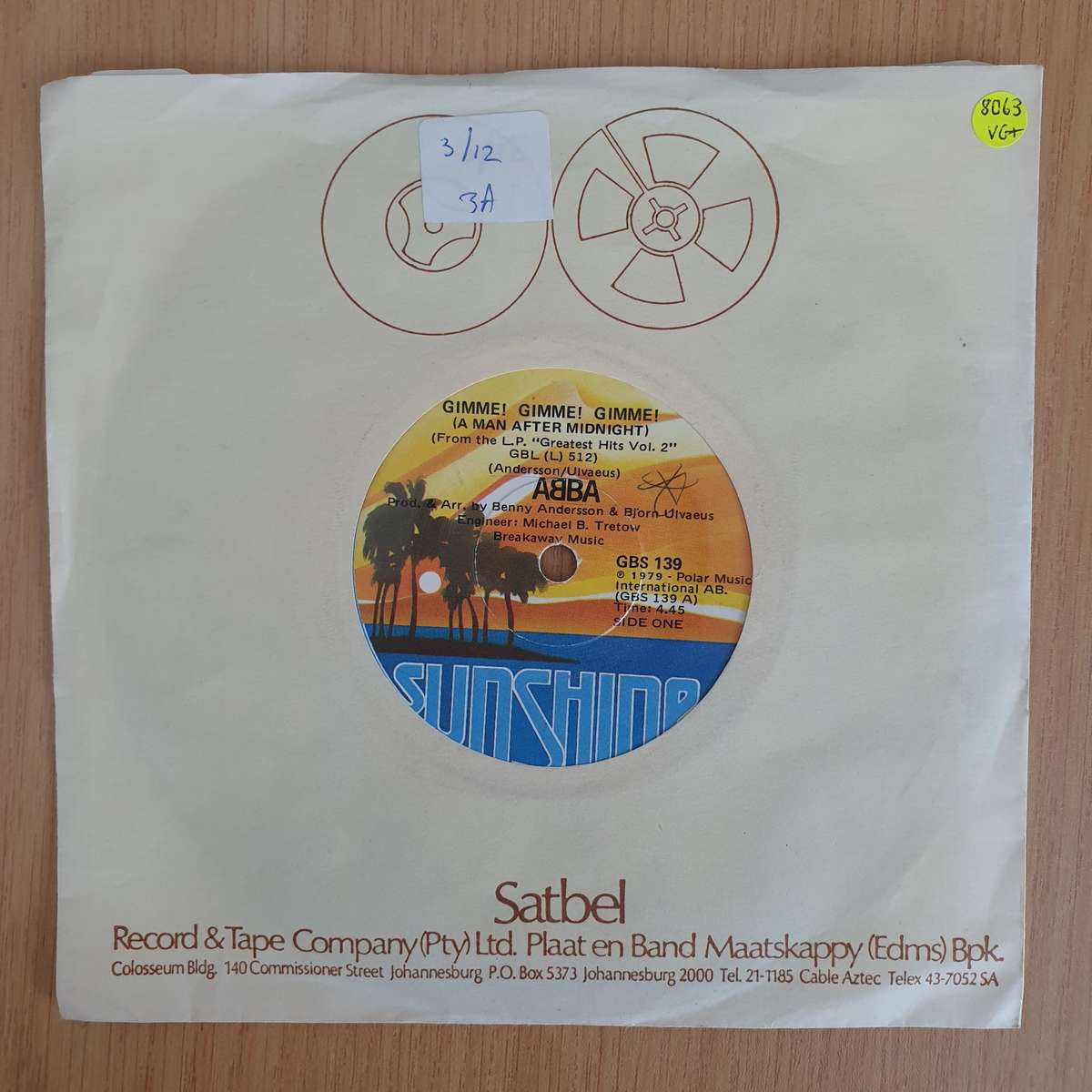 ABBA  Gimme! Gimme! Gimme! (A Man After Midnight) - Vinyl 7 Record  (VG+) (Aryeh)