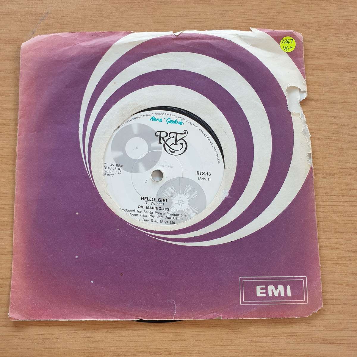 Dr. Marigold's Prescription  Hello Girl - Vinyl 7 Record  (VG+) (Aryeh)