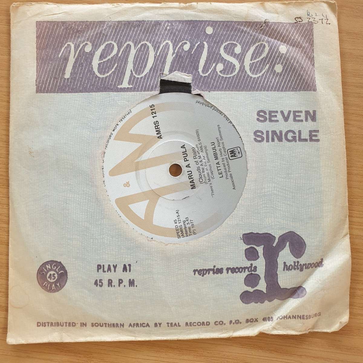 Letta Mbulu  Maru A Pula / Rainy Day Music  - Vinyl 7" Record  (VG+)