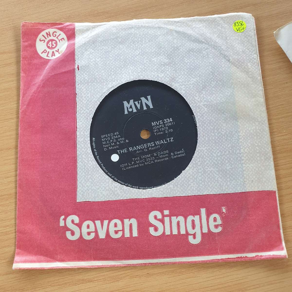 The Moms And Dads  The Rangers Waltz - Silver Moon - 7 Record (VG+)  (MWA)