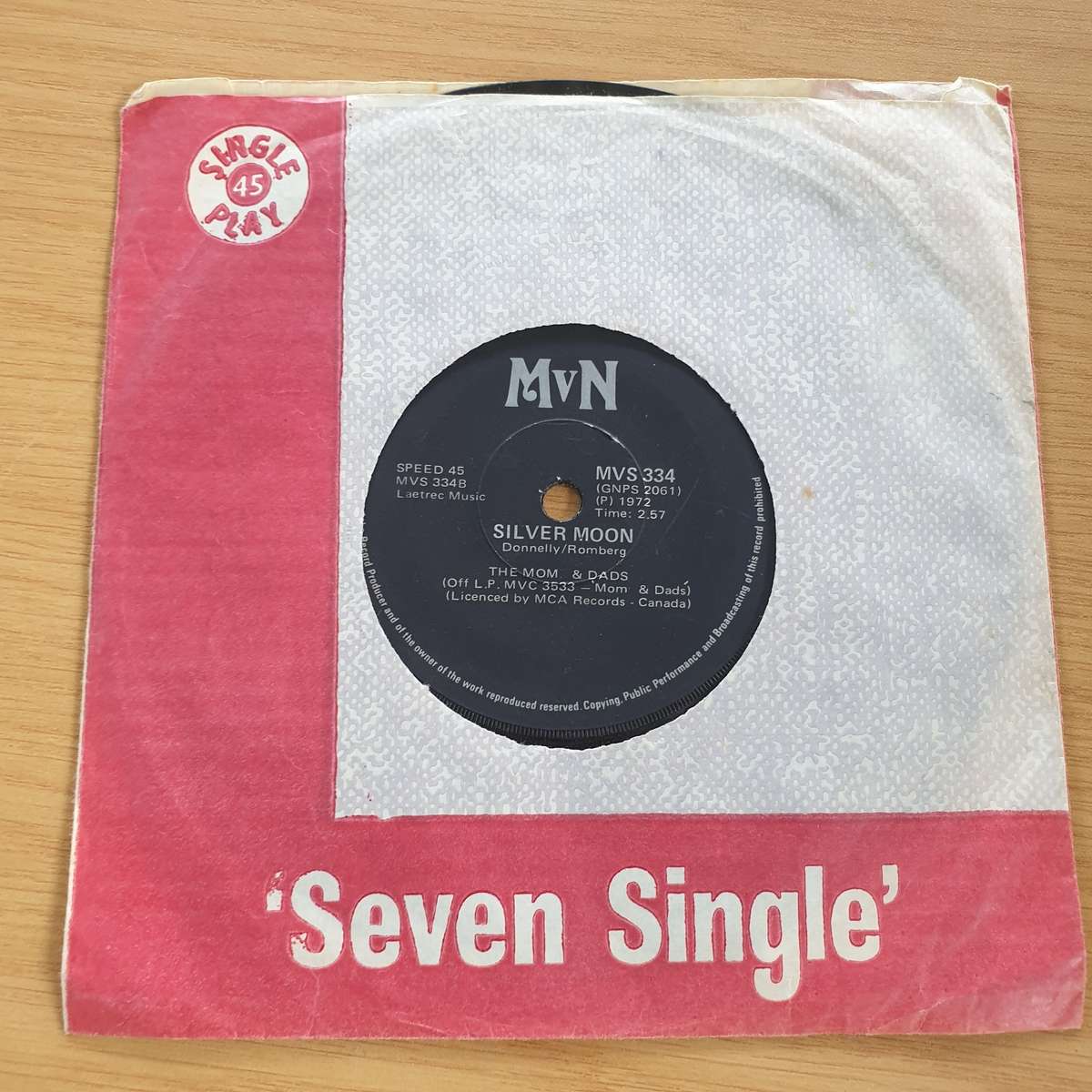 The Moms And Dads  The Rangers Waltz - Silver Moon - 7 Record (VG+)  (MWA)