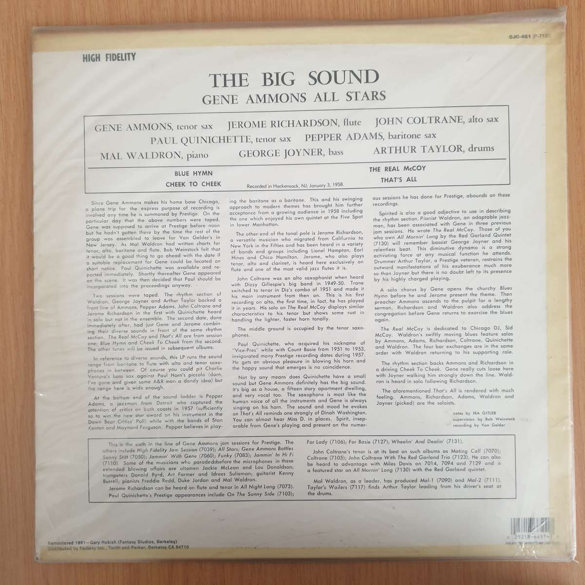 Gene Ammons' All Stars  The Big Sound  Vinyl LP Record - Very-Good+ Quality (VG+) (verygood...