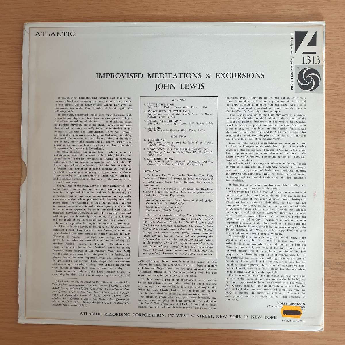 John Lewis  Improvised Meditations & Excursions - Vinyl LP Record  (VG+)