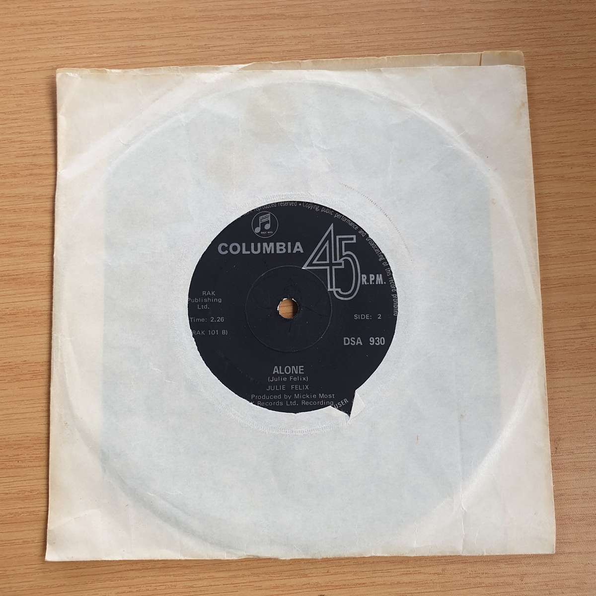 Julie Felix  (El Condor Pasa) If I Could / Alone | Vinyl 7" Single | (VG+)