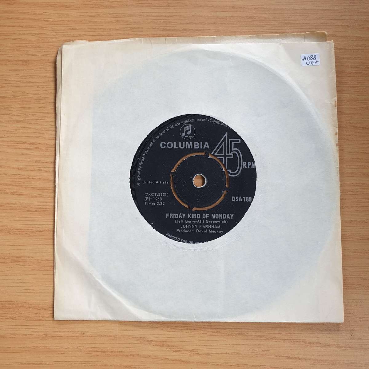 Johnny Farnham  Sadie (The Cleaning Lady) | Vinyl 7" Single | (VG+)