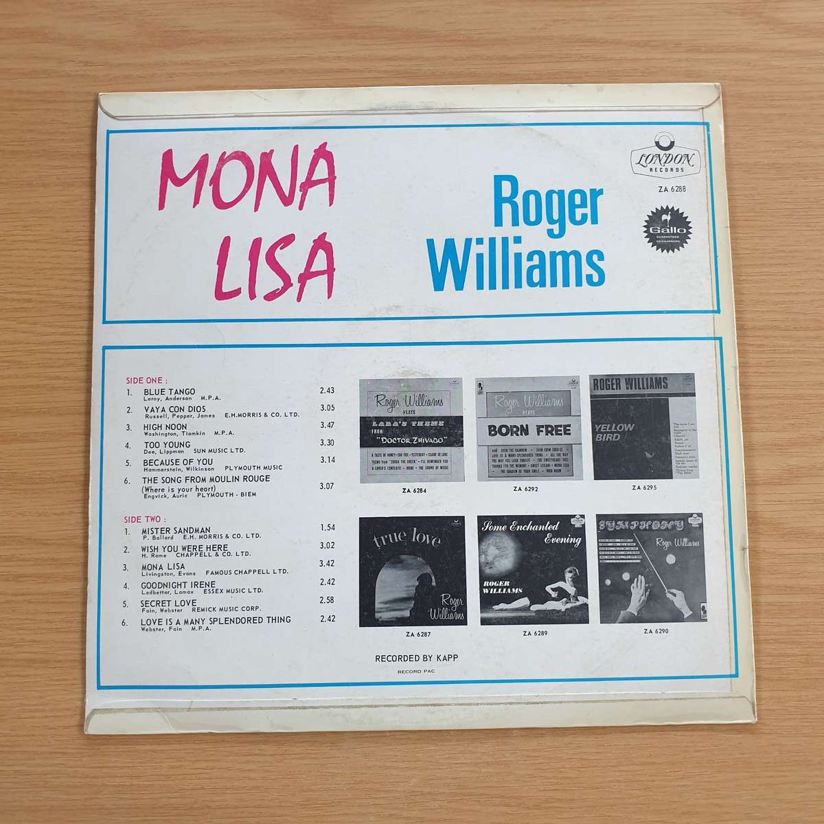 Roger Williams - Mona Lisa - Vinyl LP Record (VG+)