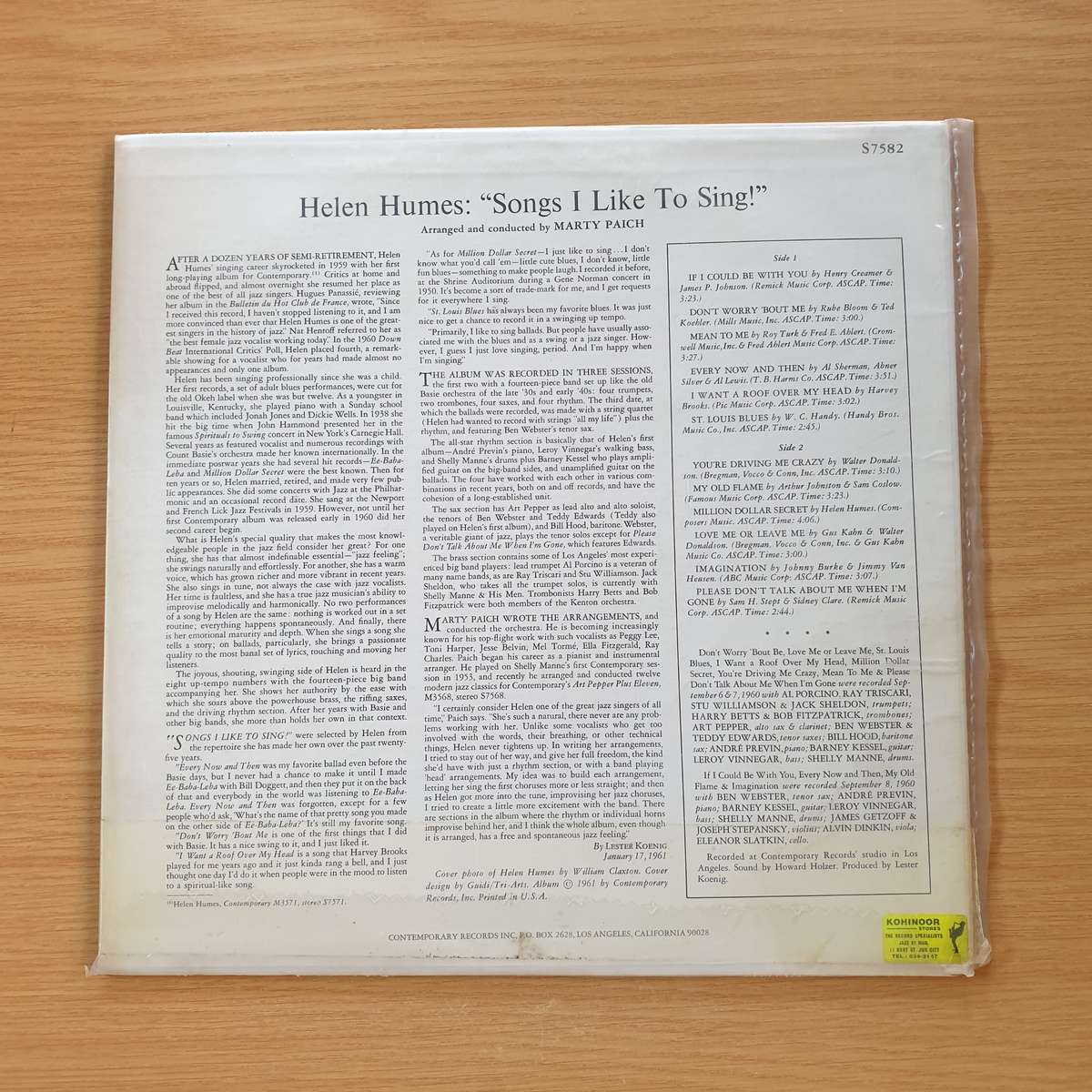 Helen Humes  Songs I Like To Sing!  | Vinyl LP Record | (VG+)