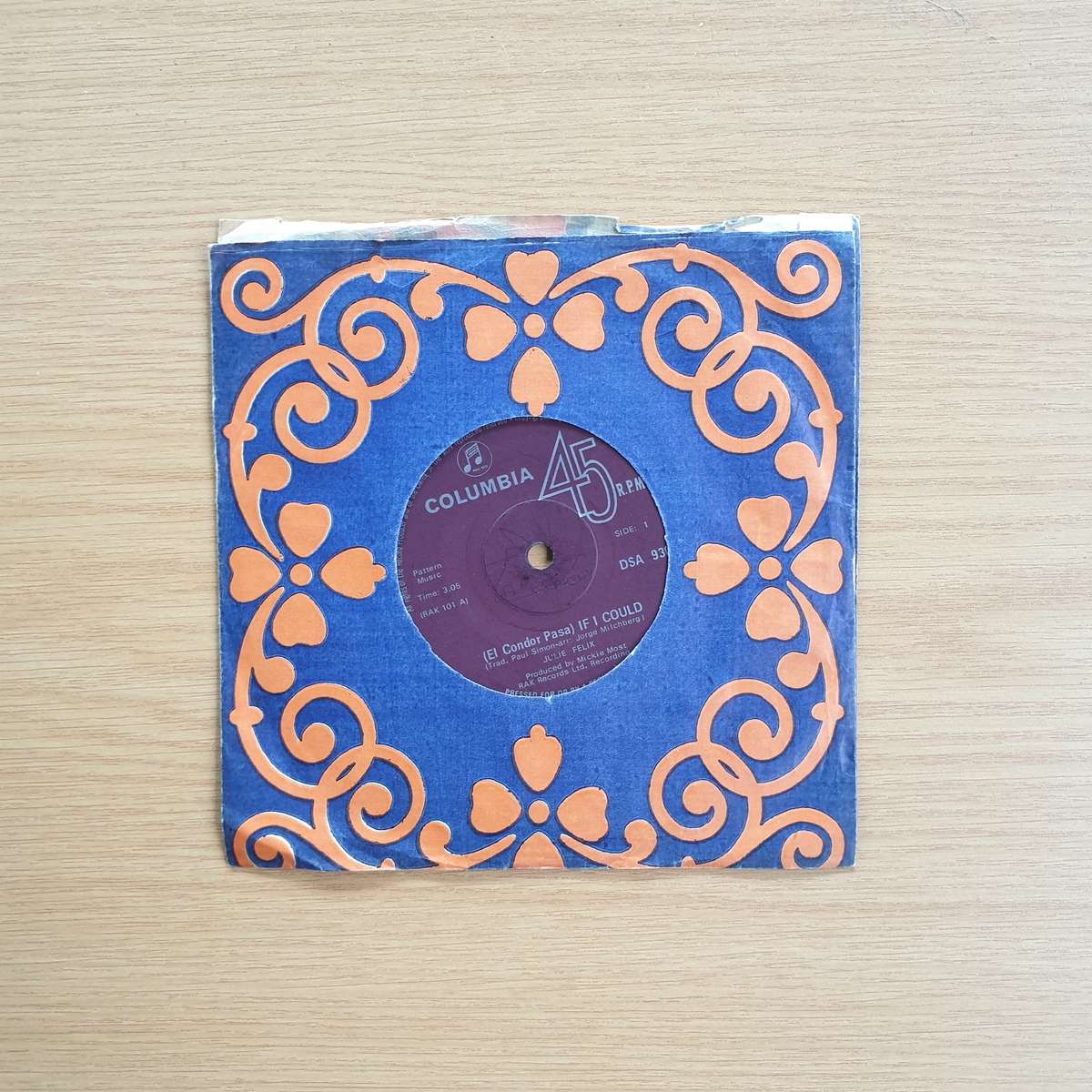 Julie Felix  (El Condor Pasa) If I Could / Alone | Vinyl 7" Single | (VG+)