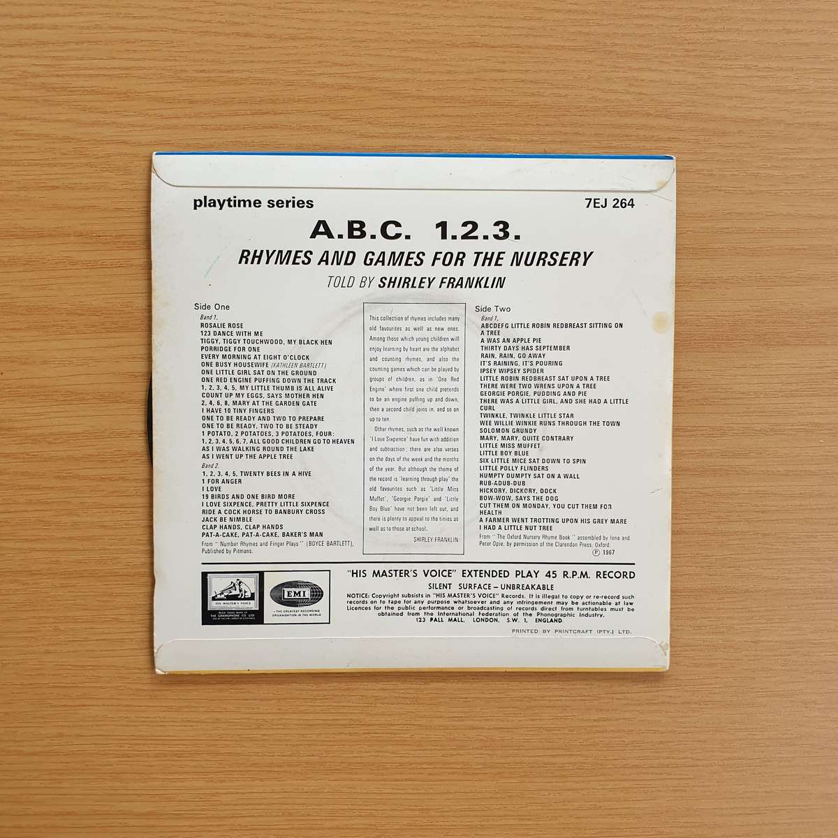 Shirley Franklin  ABC 123 Rhymes & Games For The Nursery | Vinyl 7" Single | (VG+)
