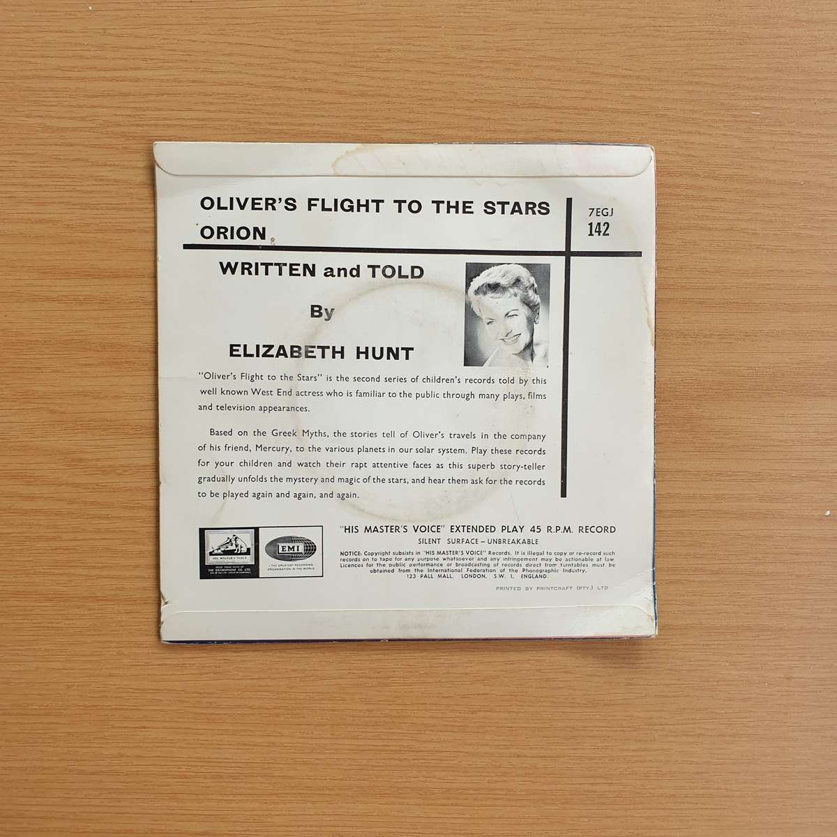 Elizabeth Hunt  Oliver's Flight To The Stars - Orion | Vinyl 7" Single | (VG+)