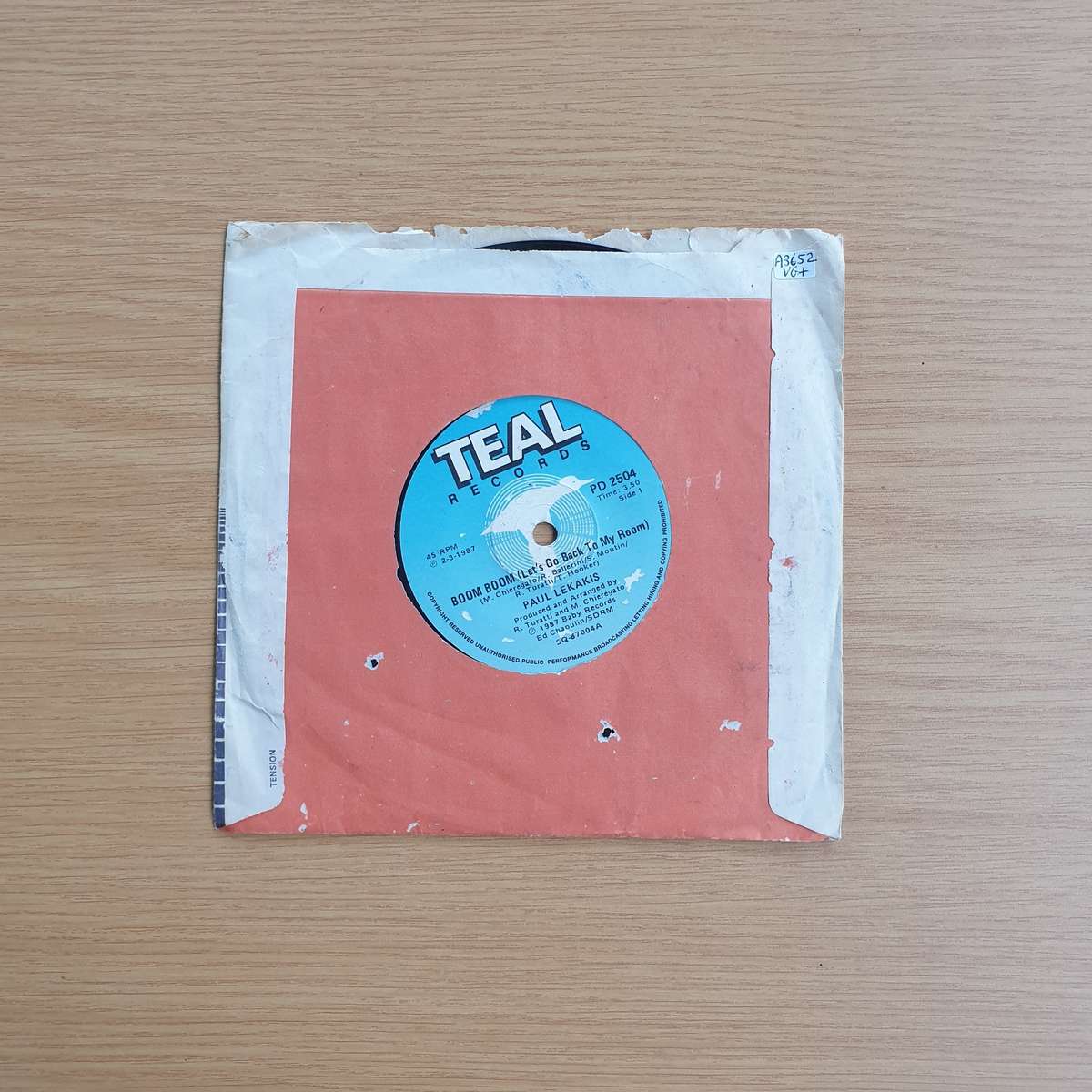Paul Lekakis  Boom Boom (Let's Go Back To My Room)  | Vinyl 7" Single | (VG+)