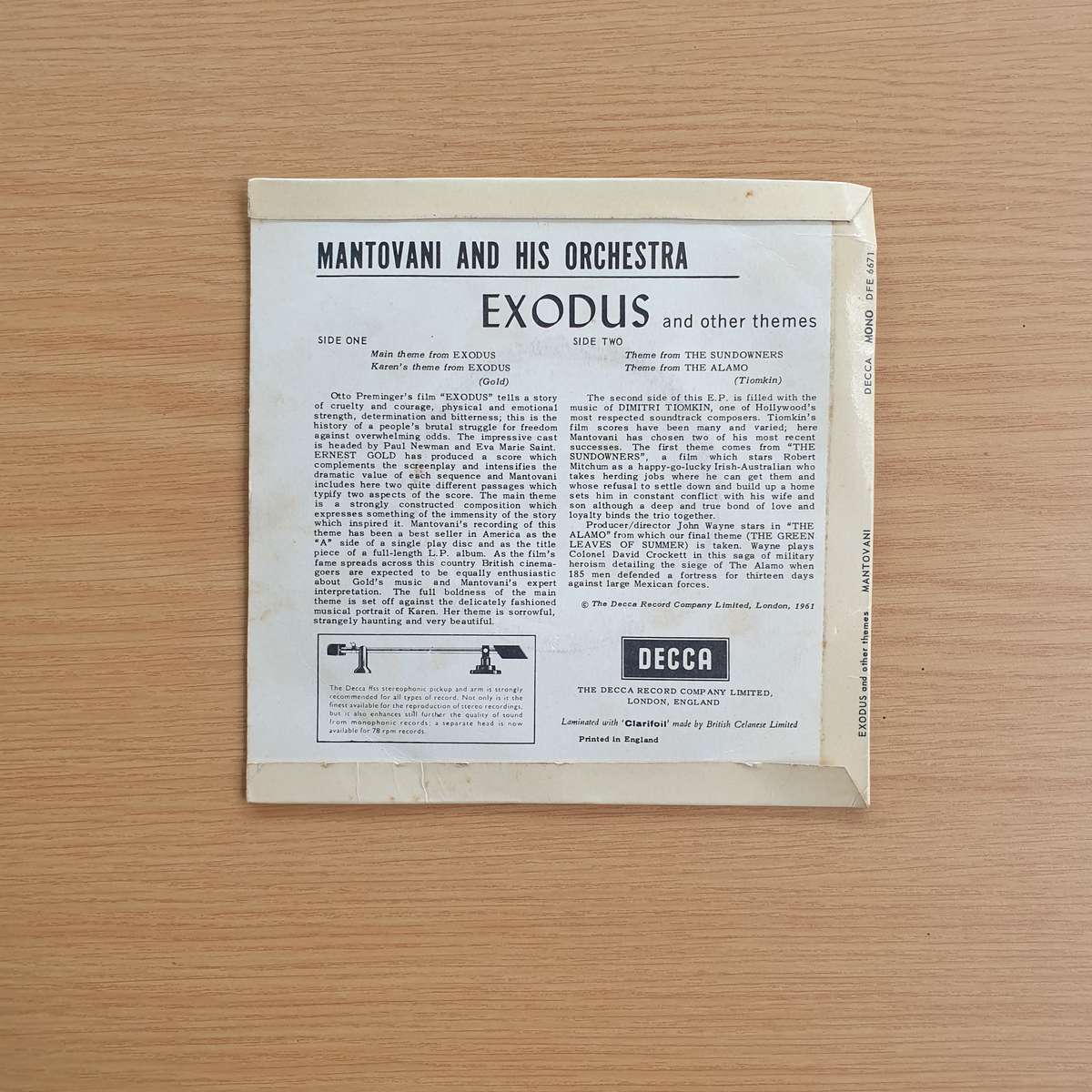 Mantovani  Plays The Theme From Exodus And Other Themes   | Vinyl 7" Single | (VG+)