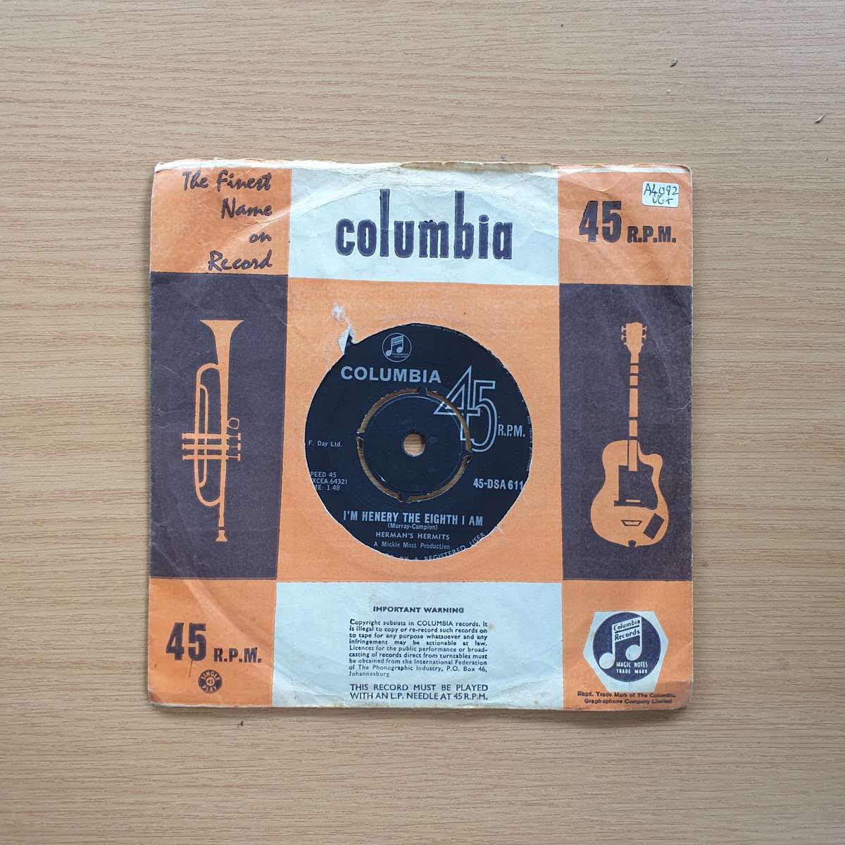 Herman's Hermits  I'm Henery The Eighth I Am / Sea Cruise | Vinyl 7" Single | (VG+)