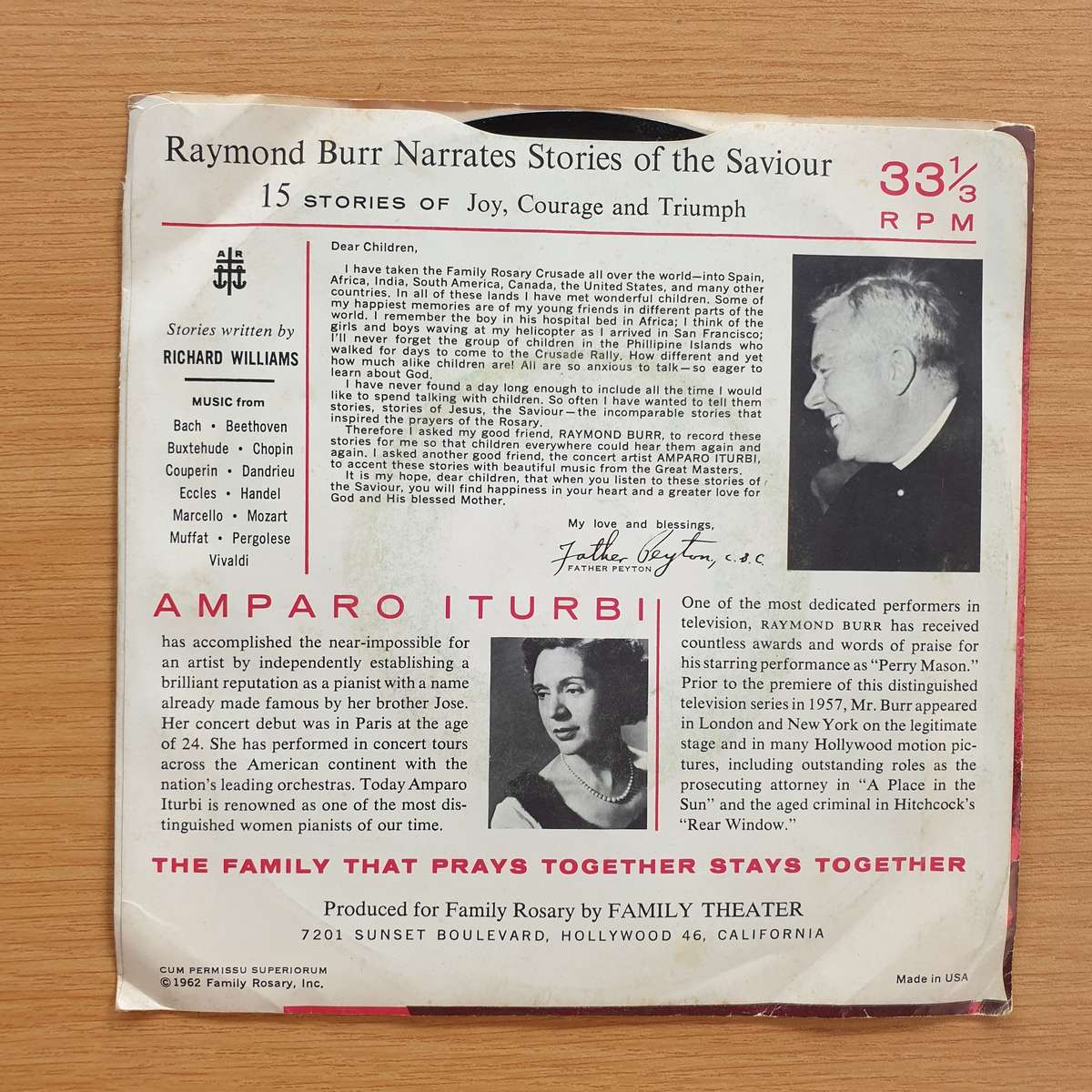 Raymond Burr Narrates -  Storie Of The Saviour | Vinyl 7" Single | (VG+)