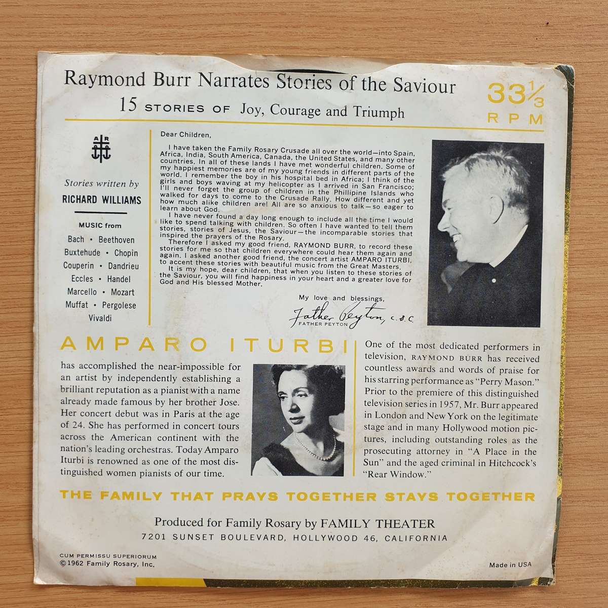 Raymond Burr Narrates -  Storie Of The Saviour | Vinyl 7" Single | (VG+)