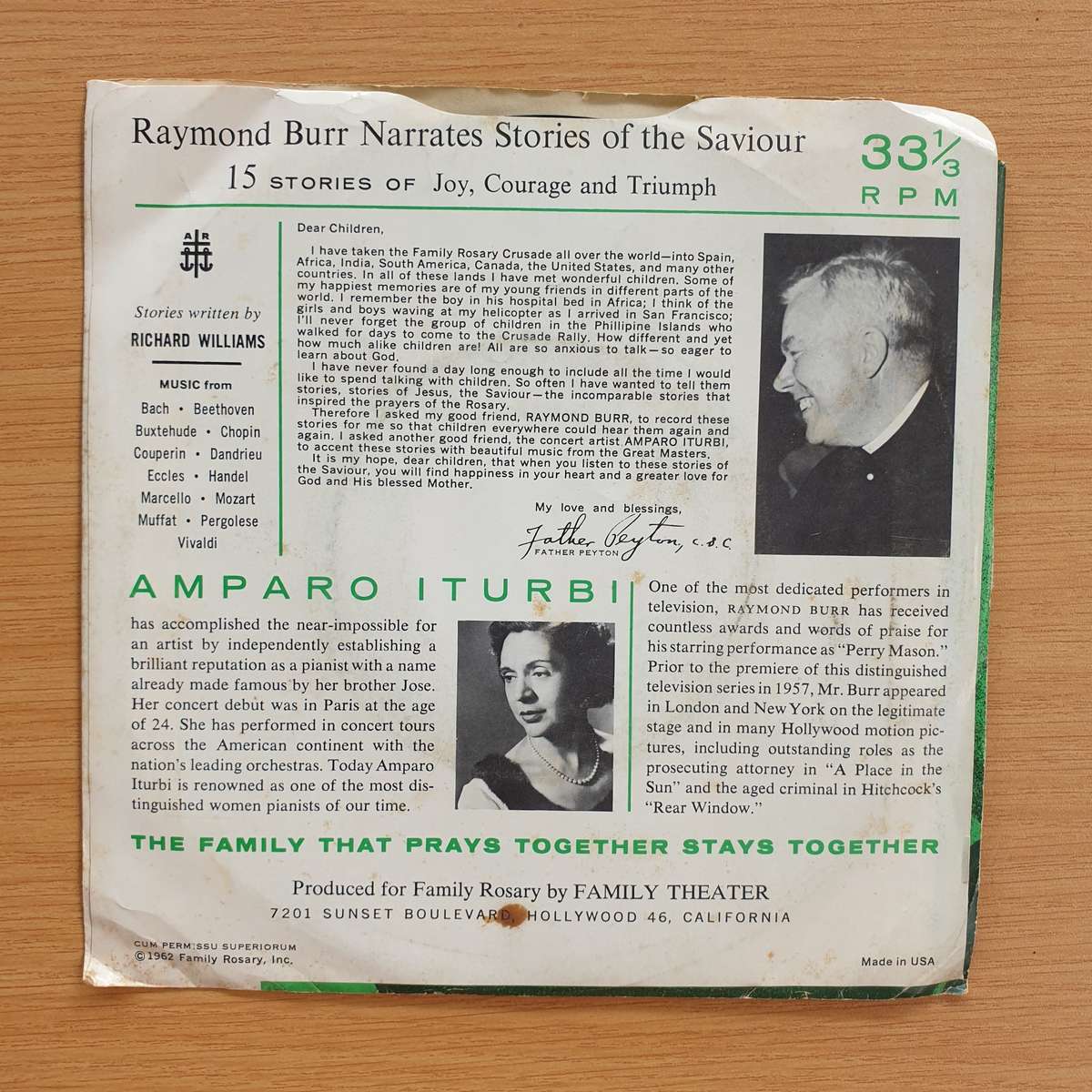 Raymond Burr Narrates -  Storie Of The Saviour   | Vinyl 7" Single | (VG+)