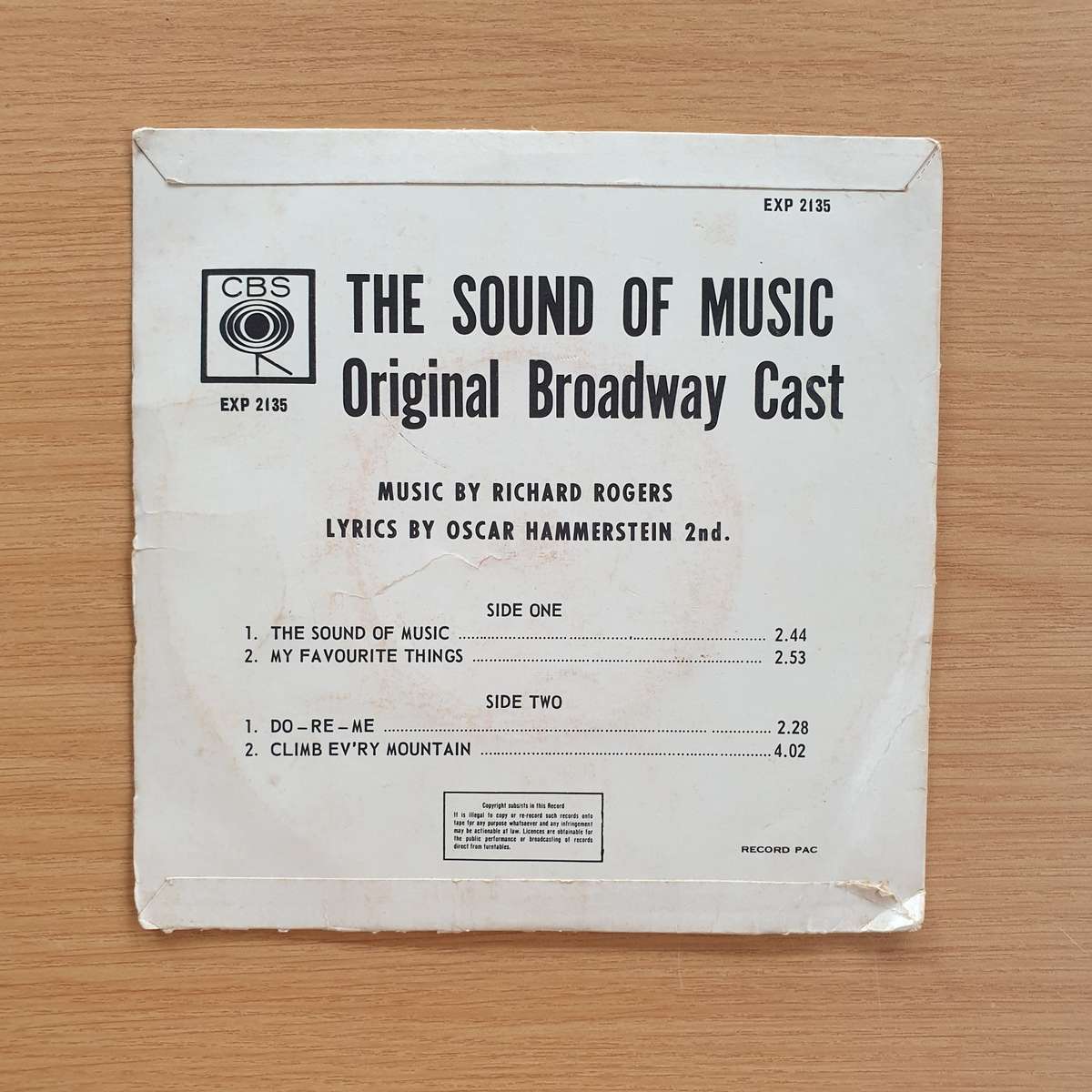 The Sound Of Music  - Original Broadway Cast  | Vinyl 7" Single | (VG+)