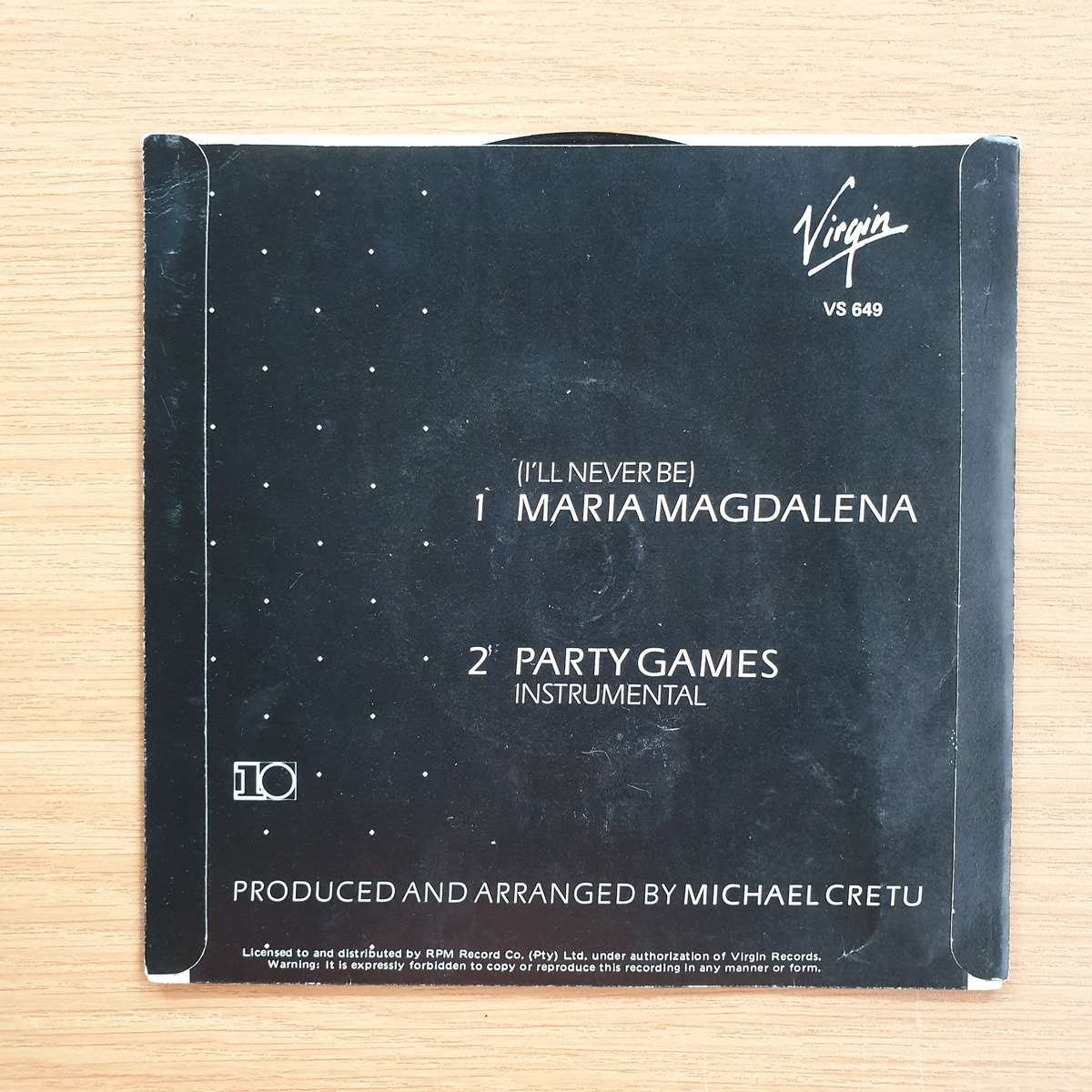 Sandra - I'll Never Be Maria Magdalena / Party Games Instrumental   | Vinyl 7" Single | (VG+)