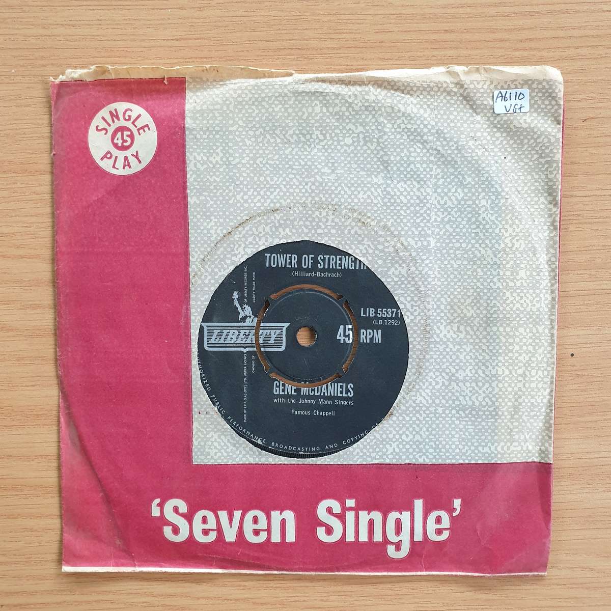 Gene McDaniels, The Johnny Mann Singers  Tower Of Strength | Vinyl 7" Single | (VG+)