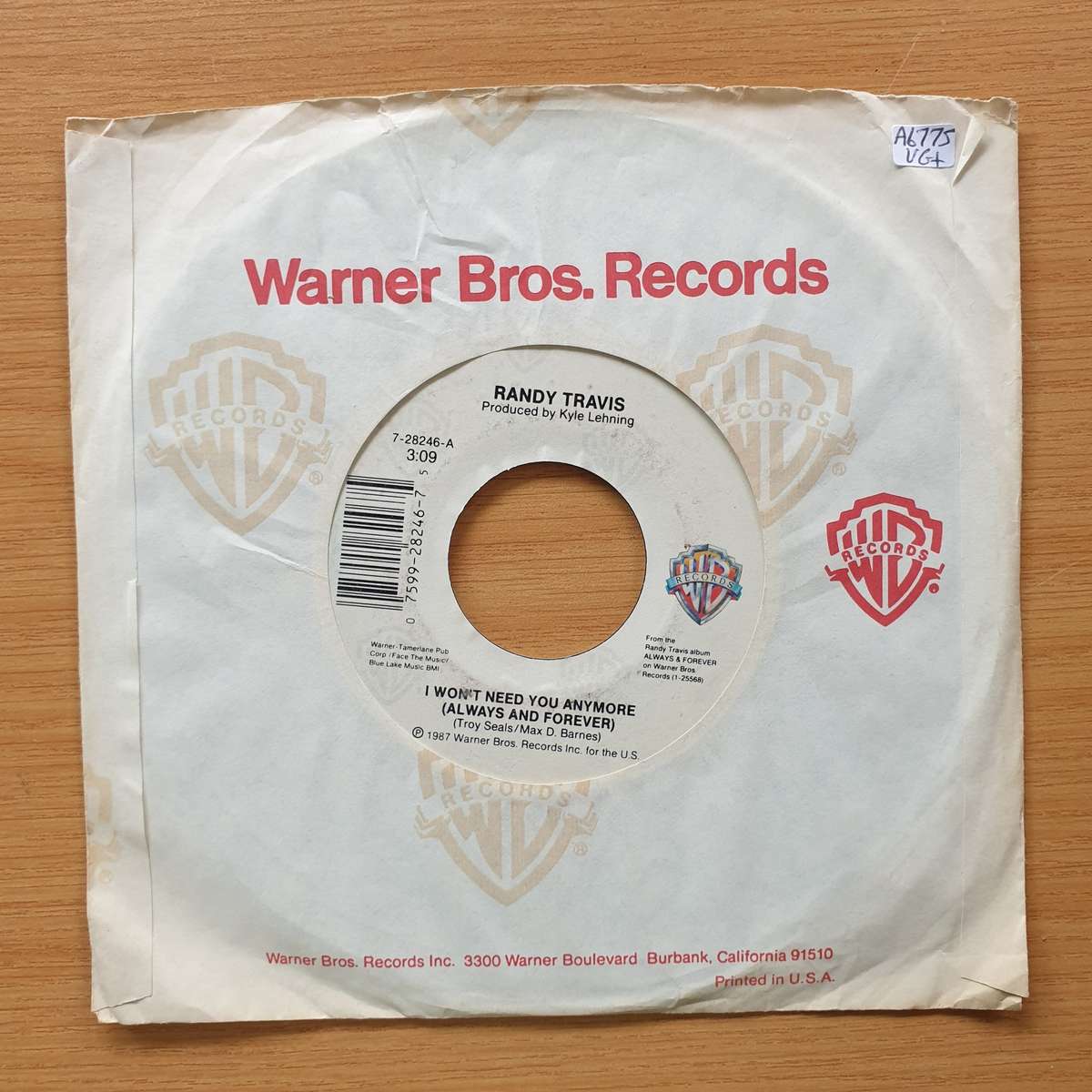 Randy Travis  I Won't Need You Anymore (Always And Forever) | Vinyl 7" Single | (VG+)