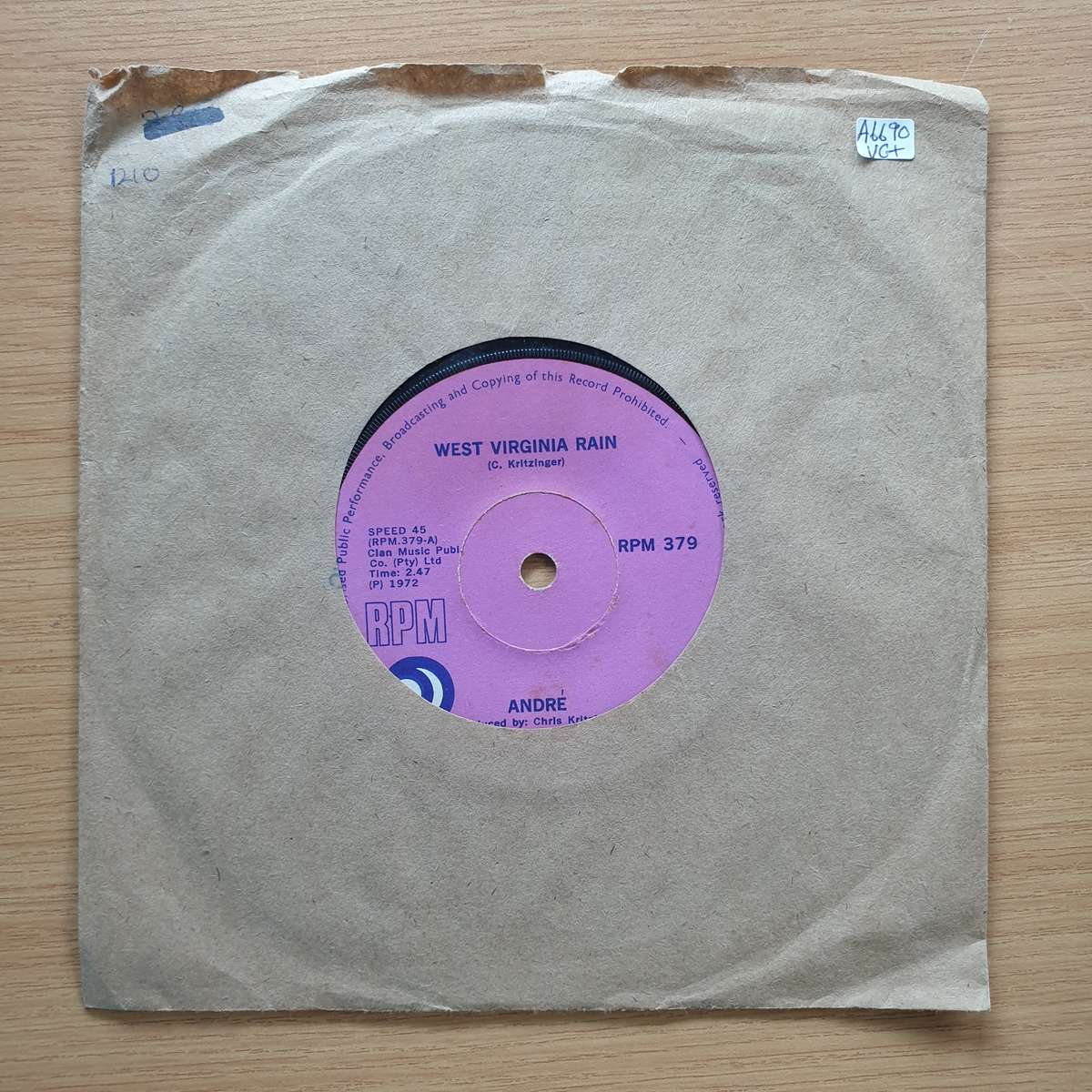 Andre  Too Late For Tears | Vinyl 7" Single | (VG+)