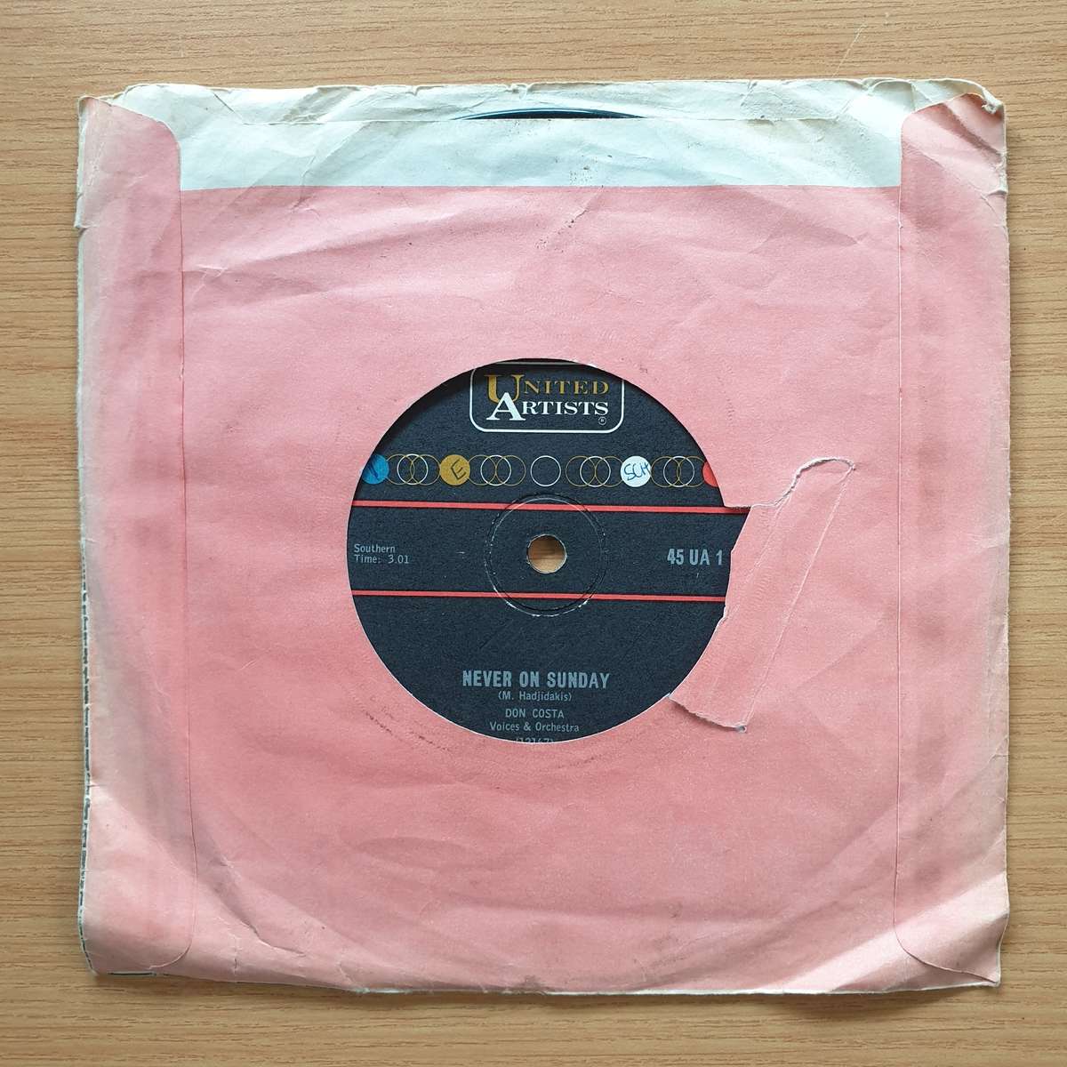 Manos Hadjidakis  Never On Sunday (Original Sound Track Music)| Vinyl 7" Single | (VG+)