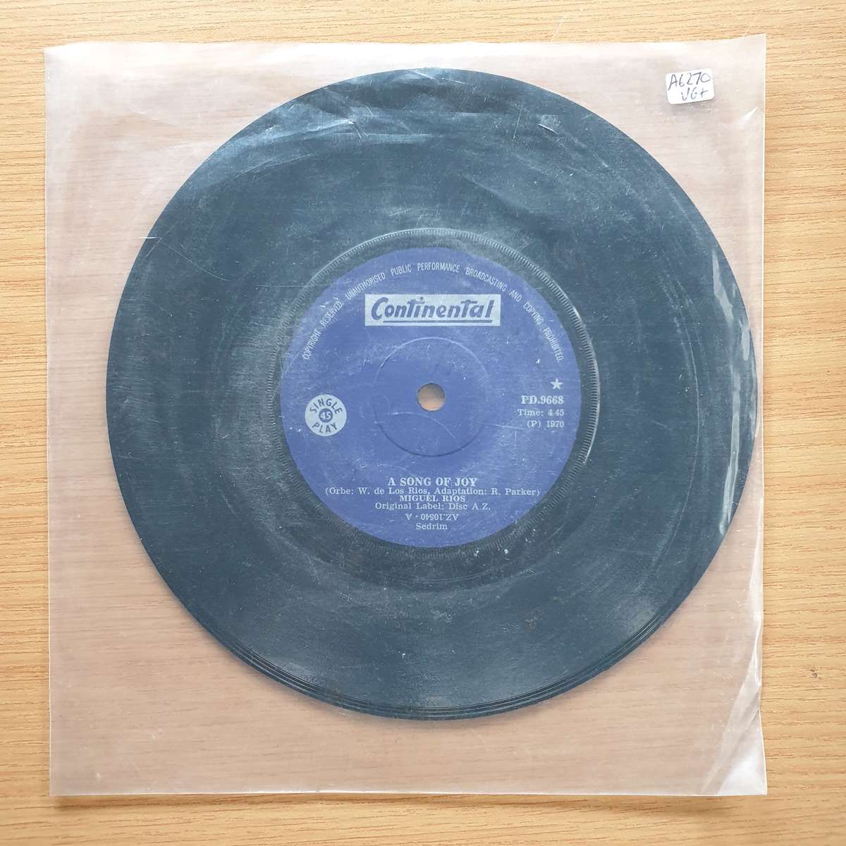 Miguel Ríos  A Song Of Joy | Vinyl 7" Single | (VG+)