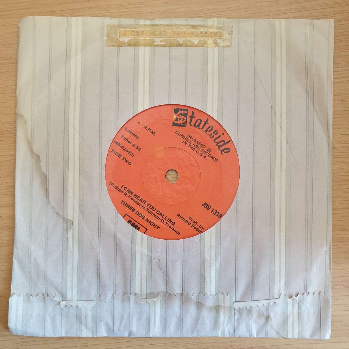 Three Dog Night  Joy To The World / I Can Hear You Calling  | Vinyl 7" Single | (VG+)