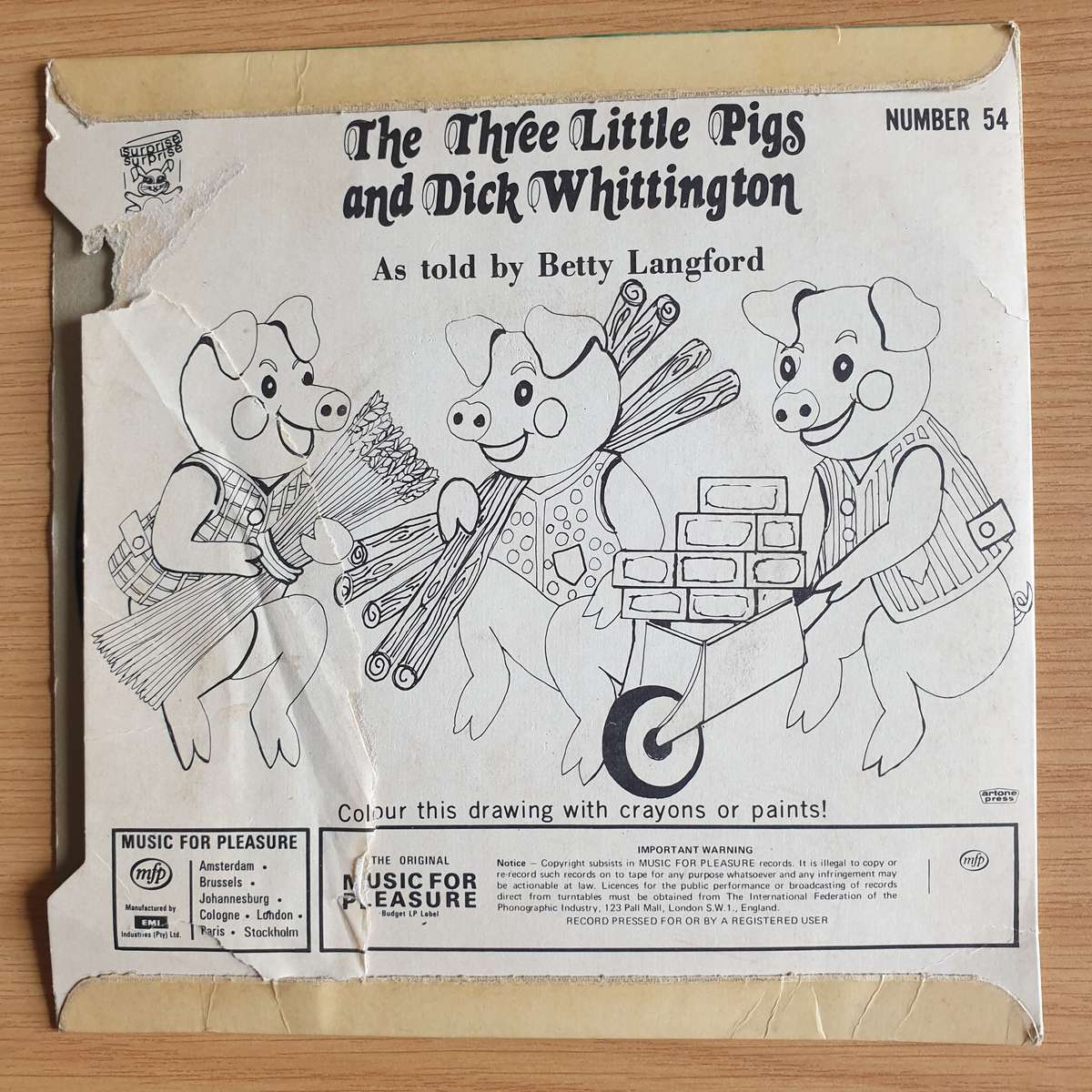 Betty Langford - The Three Little Pigs And Dick Whitington | Vinyl 7" Single | (VG+)