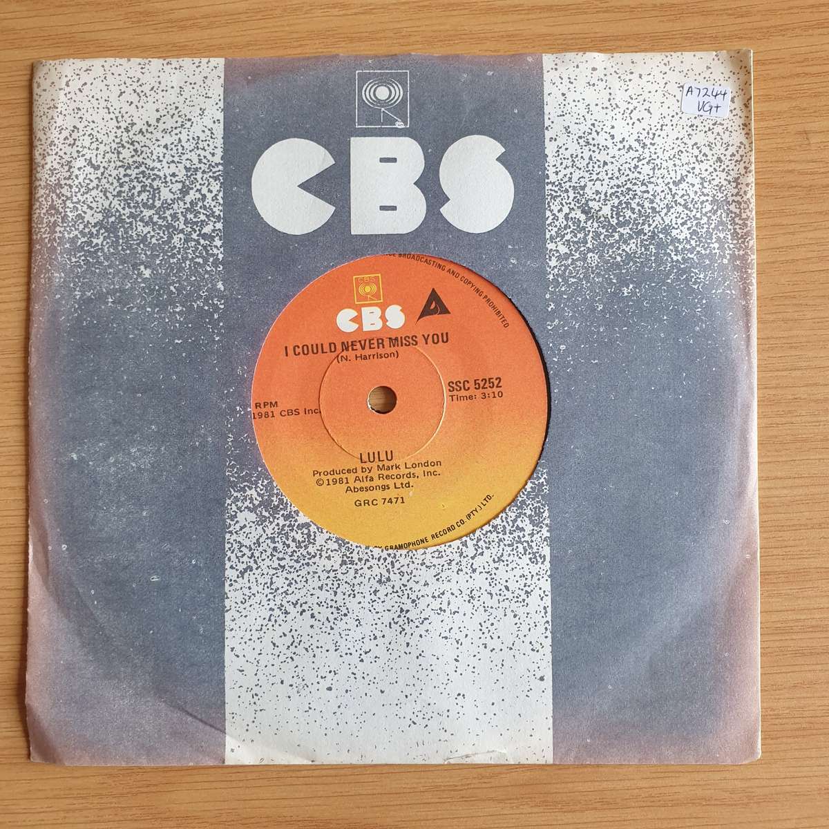 Lulu  I Could Never Miss You (More Than I Do) | Vinyl 7" Single (VG+)