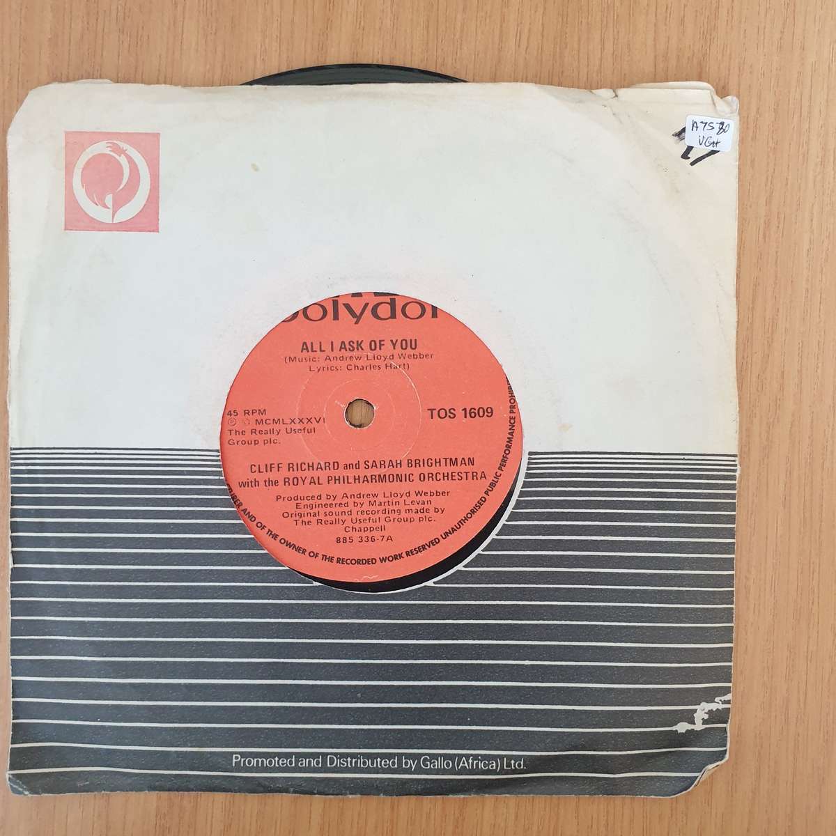 Cliff Richard, Sarah Brightman  All I Ask Of You   | Vinyl 7" Single | (VG+)