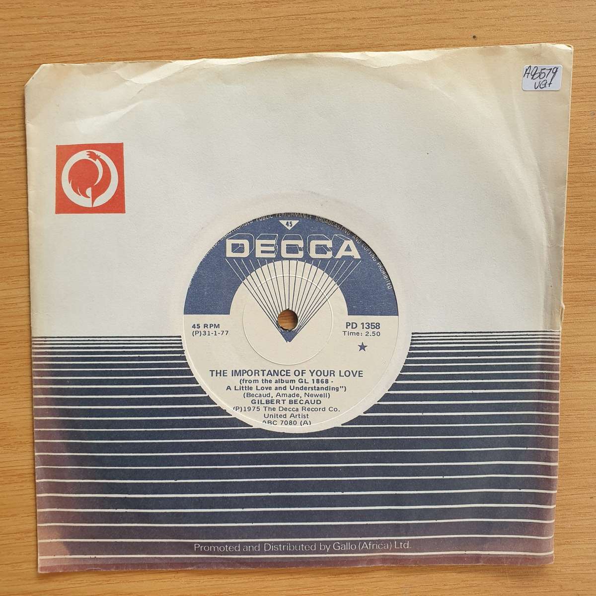 Gilbert Becaud - The Importance Of Your Love  | Vinyl 7" Single | (VG+)