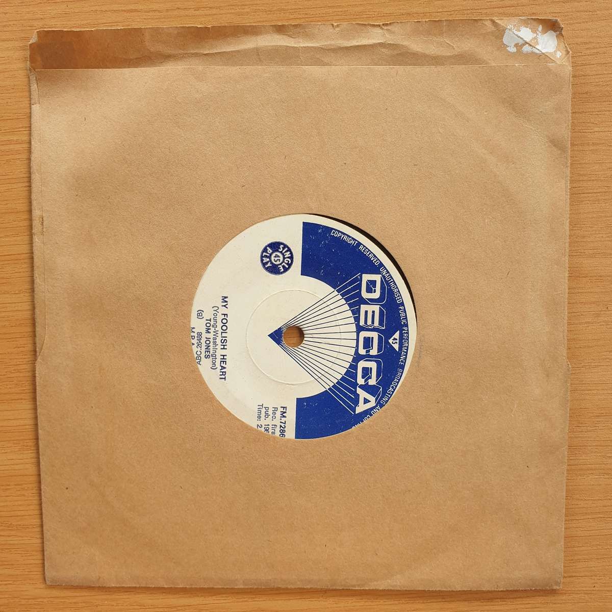 Tom Jones  Green, Green Grass Of Home    | Vinyl 7" Single | (VG+)