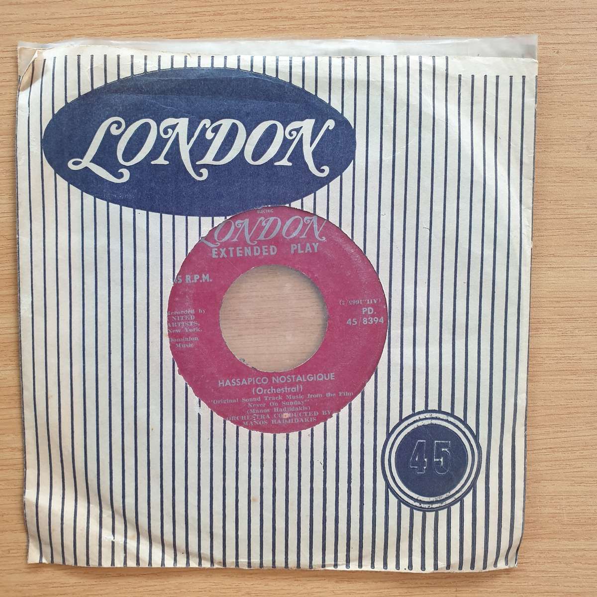 Melina Mercouri / Manos Hadjidakis  Never On Sunday / Hassapico Nostalgique | Vinyl 7" Single ...