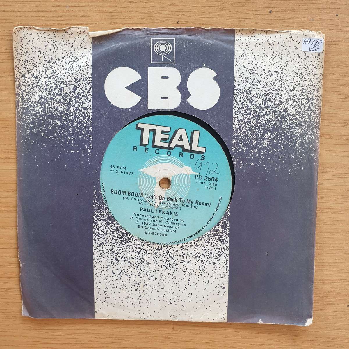 Paul Lekakis  Boom Boom (Let's Go Back To My Room) | Vinyl 7" Single | (VG+)
